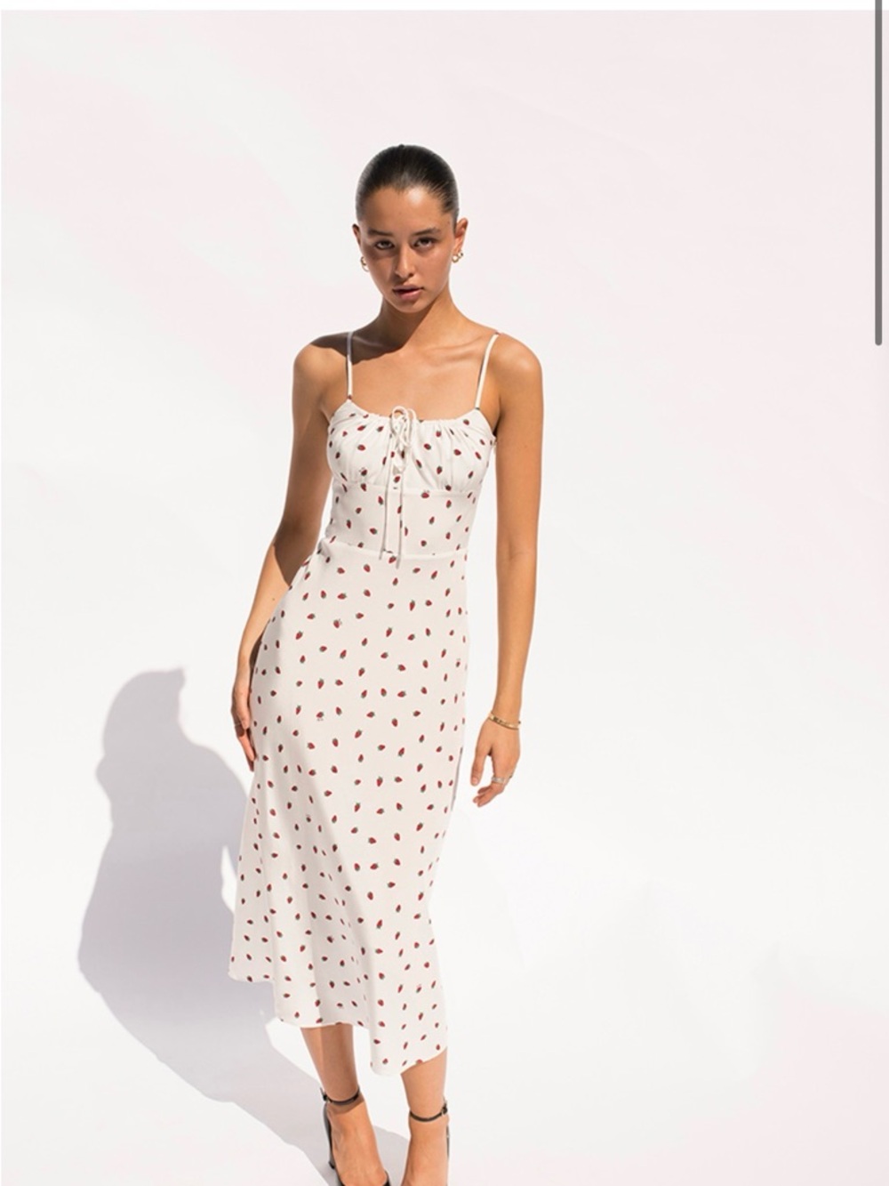 Realisation Par White Strawberry Print Tie-Front - The Alba Dress